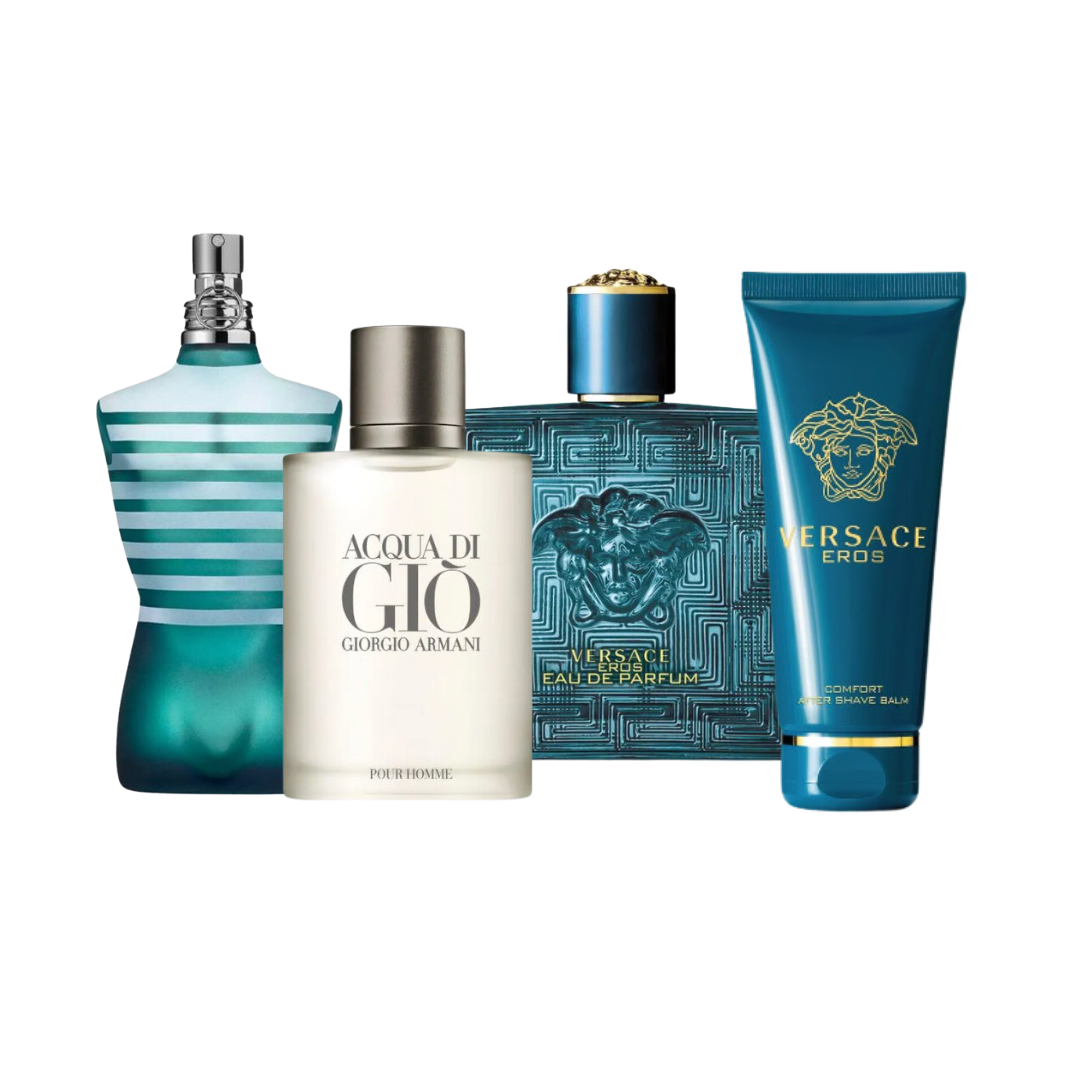 Jean paul le male, Aqua de gio,Versace  eros +Obsequio Crema eros de 200ml