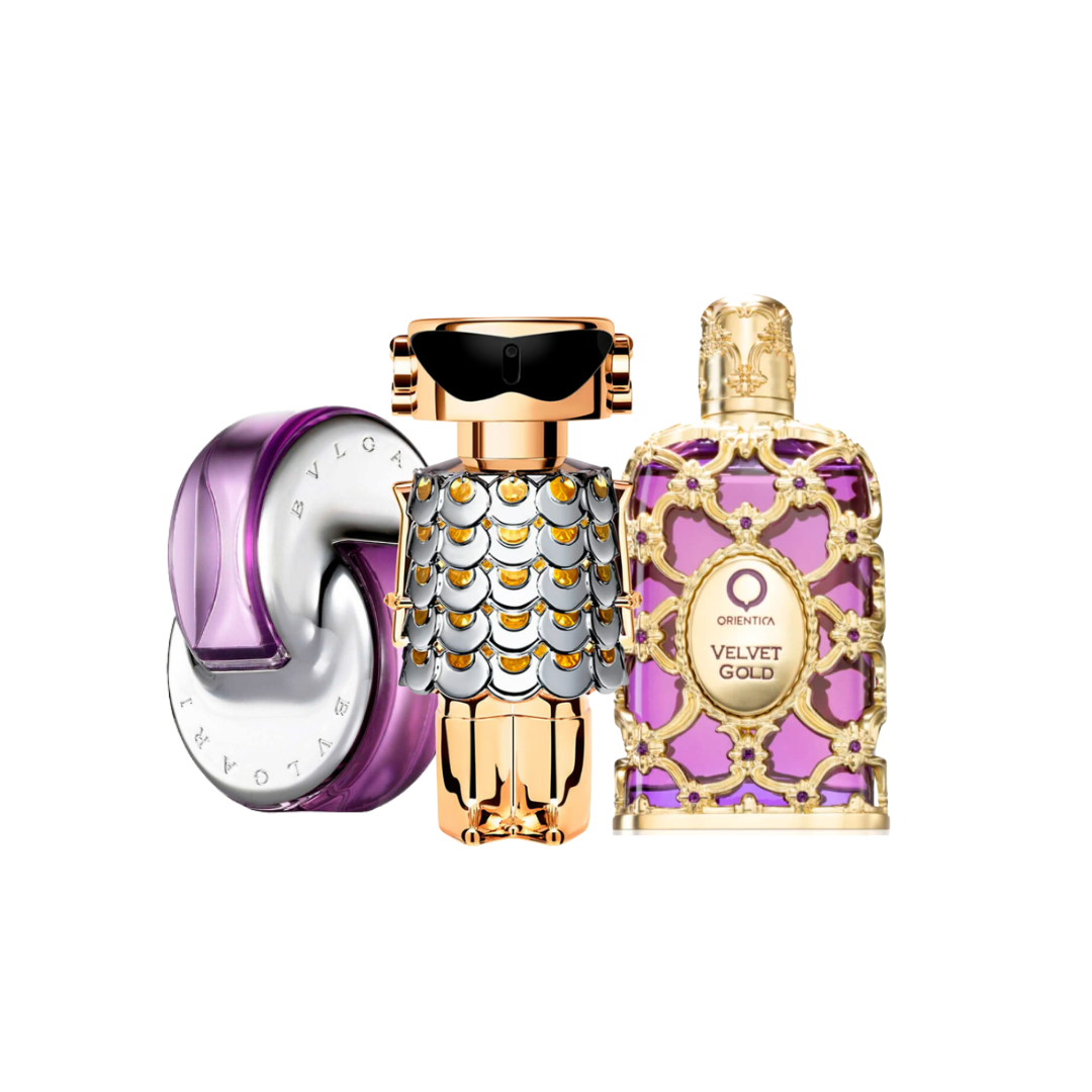 Orientica velvet, Omnia Amethyste, Fame + Obsequio perfumero de 5 ml